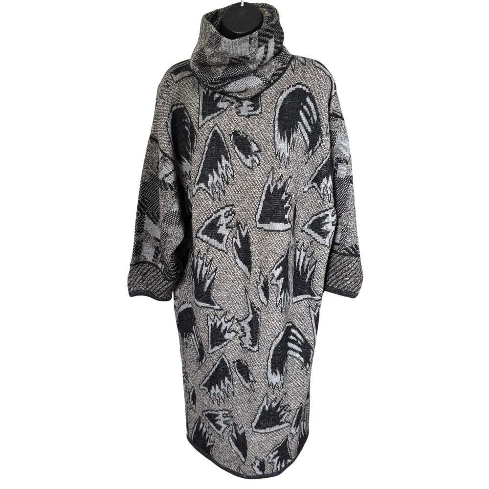 Vtg Made Italy Wool Blend Oversize Sweater Dress Cowl Neck Abstract Art to Wear